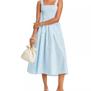 AQUA - Blue Cotton Smocked Dress - L